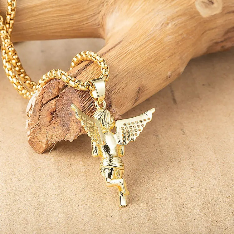 Cherub Chain Pendant Necklace steel/gold