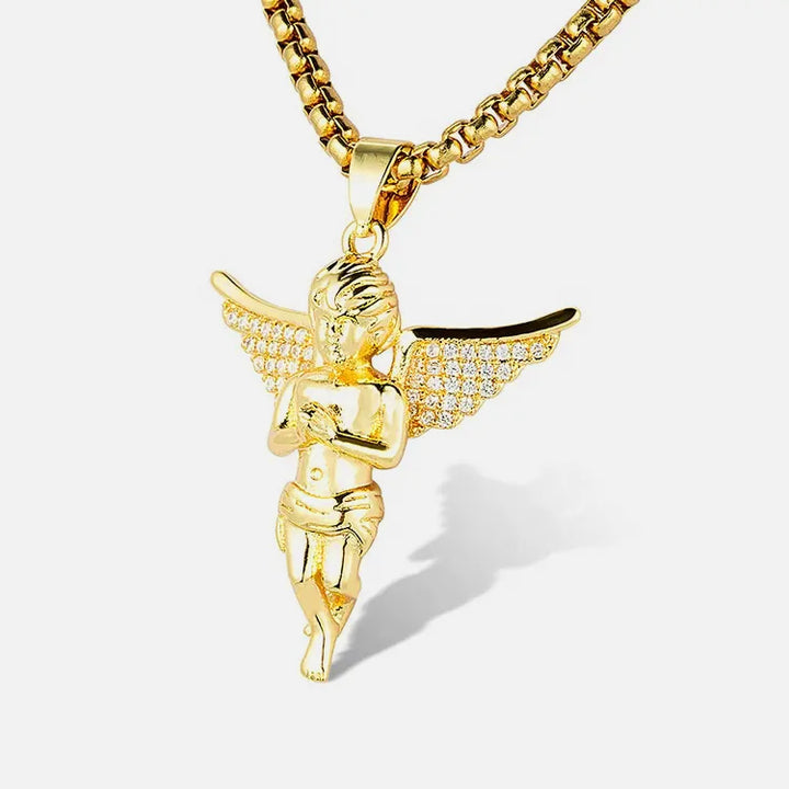 Cherub Chain Pendant Necklace steel/gold