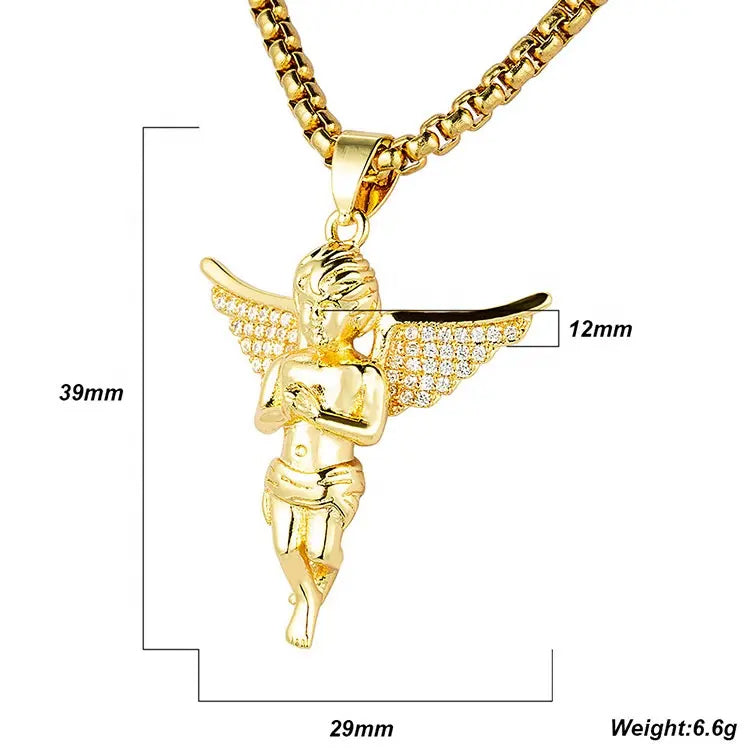 Cherub Chain Pendant Necklace steel/gold