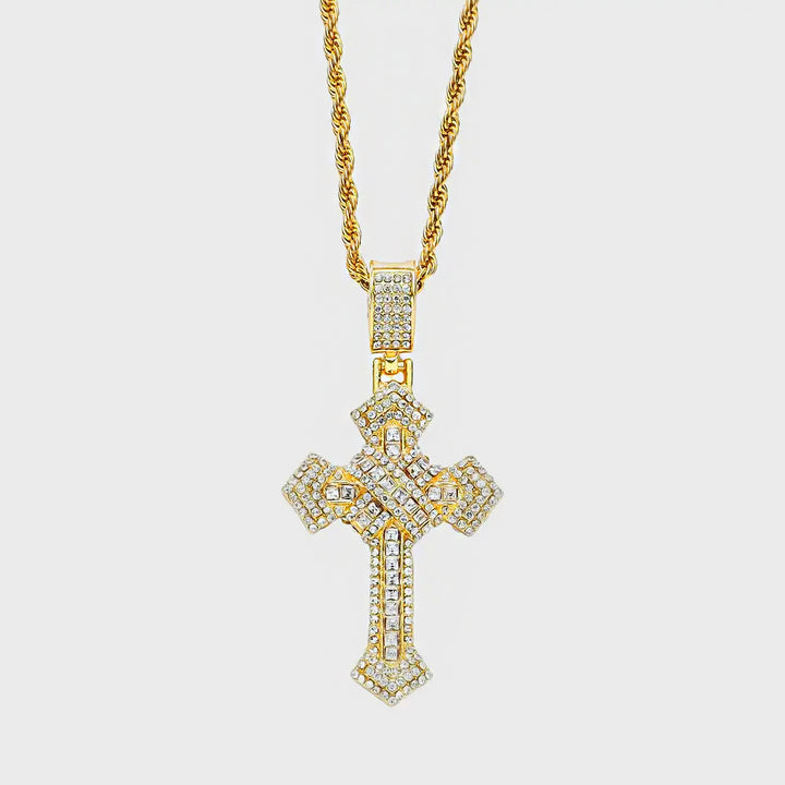 Diamond Cross Chain Pendant Necklace steel/gold