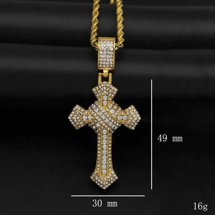 Diamond Cross Chain Pendant Necklace steel/gold