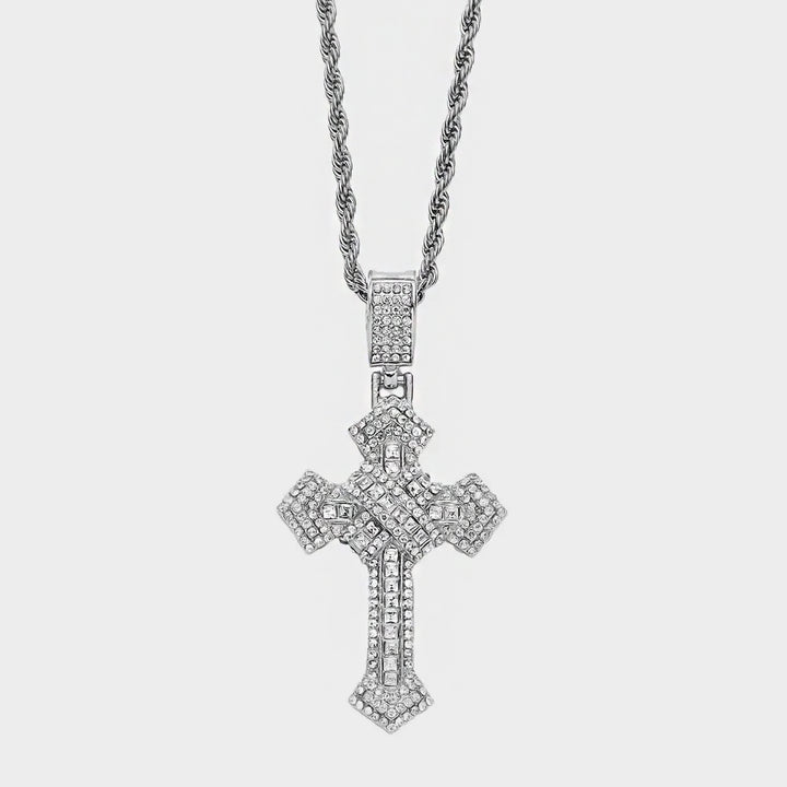 Diamond Cross Chain Pendant Necklace steel