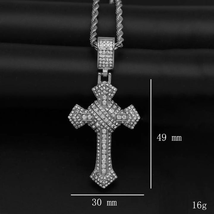 Diamond Cross Chain Pendant Necklace steel