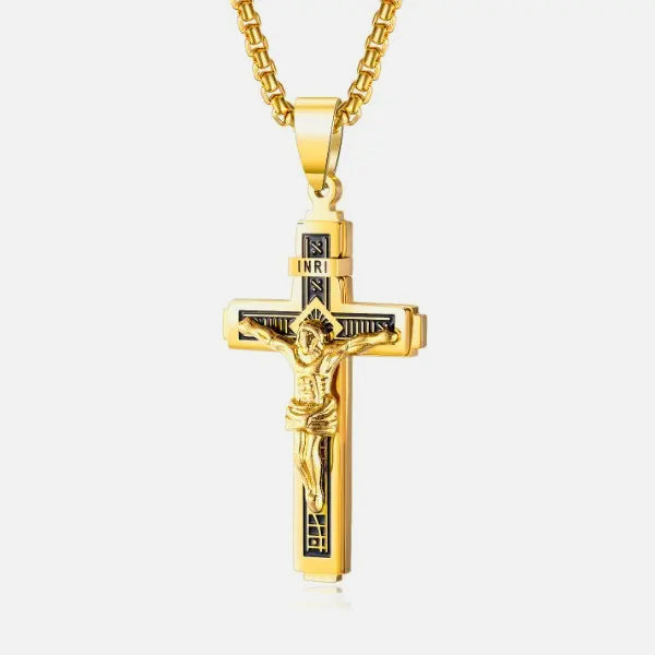 INRI Cross Chain Pendant Necklace gold