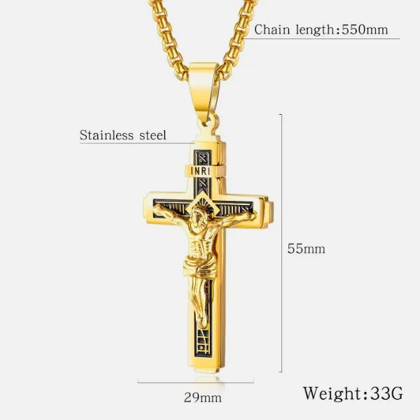 INRI Cross Chain Pendant Necklace gold