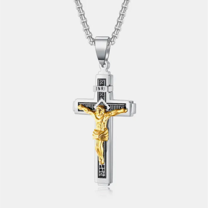 INRI Cross Chain Pendant Necklace steel