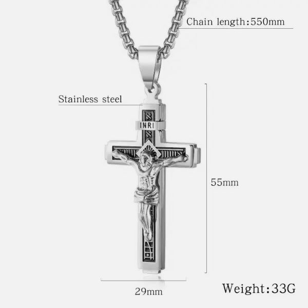 INRI Cross Chain Pendant Necklace steel