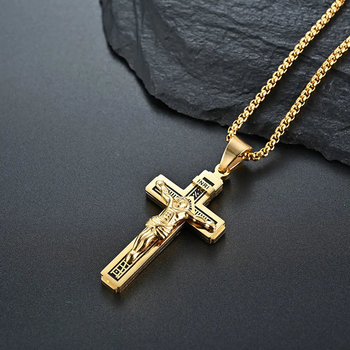 INRI Cross Chain Pendant Necklace gold