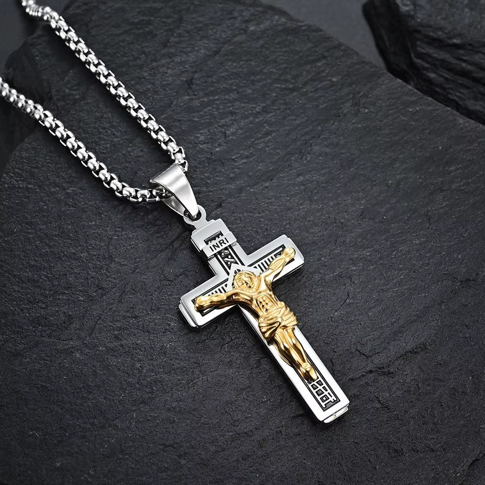 INRI Cross Chain Pendant Necklace steel