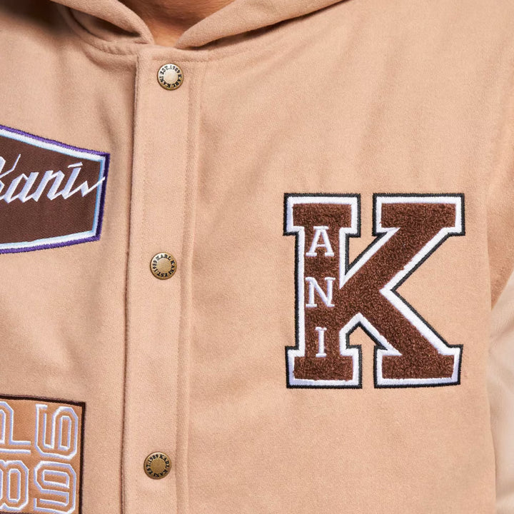 Karl Kani Retro Patch Hooded Block College Jacket sand/off white - Shop-Tetuan