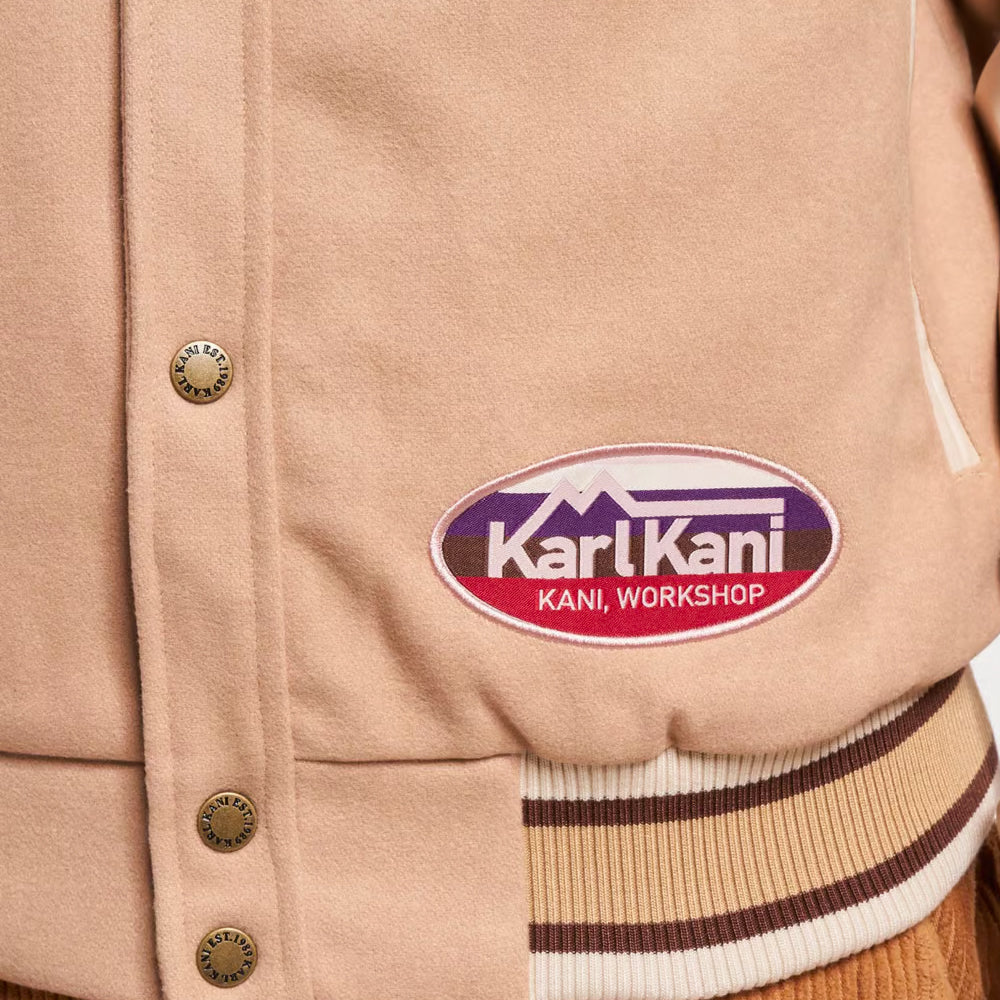 Karl Kani Retro Patch Hooded Block College Jacket sand/off white - Shop-Tetuan