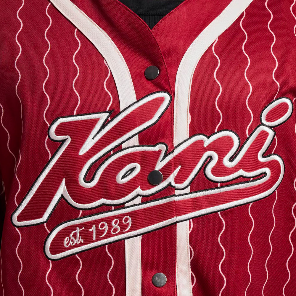 Karl Kani Varsity Ziczac Pinstripe Baseball Shirt dark red/white - Shop-Tetuan