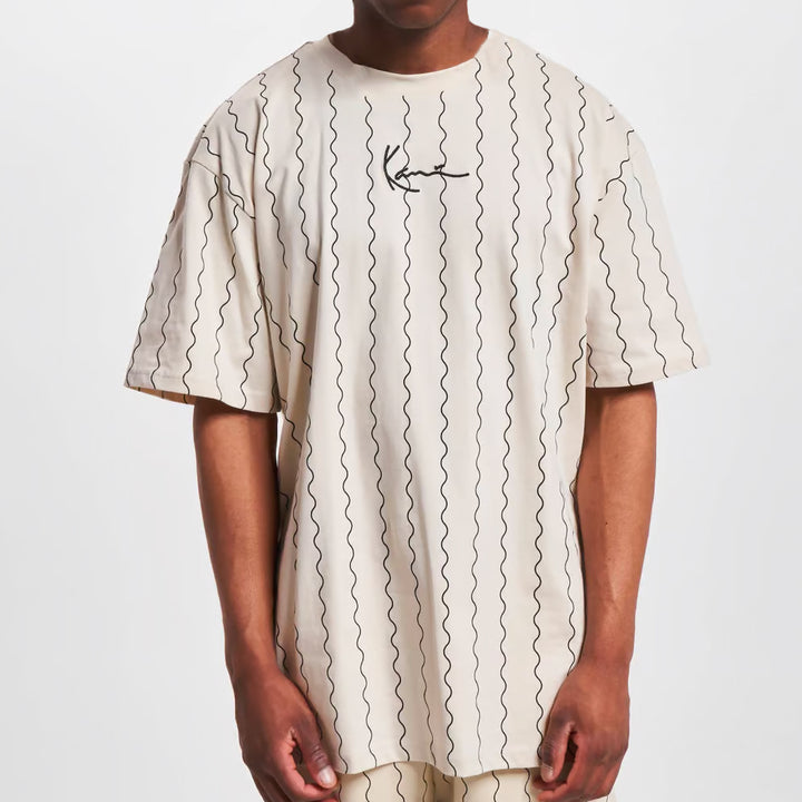 Karl Kani Small Signature Ziczac Pinstripe Tee off white/black - Shop-Tetuan