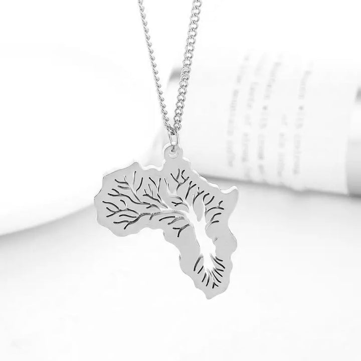 Tree of Life Africa Map Pendant necklace steel