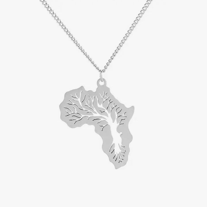 Tree of Life Africa Map Pendant necklace steel