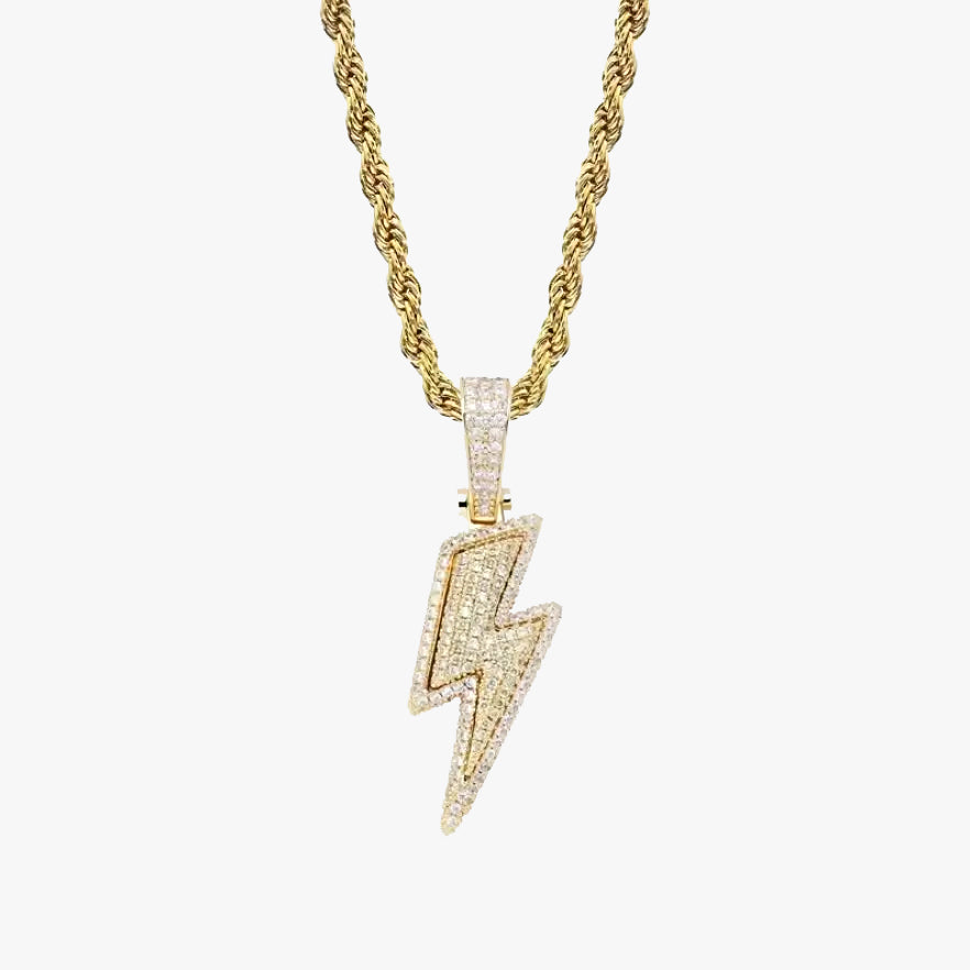 Lightning pendant necklace with rhinestones gold