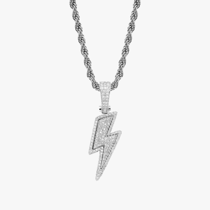 Lightning pendant necklace with rhinestones silver