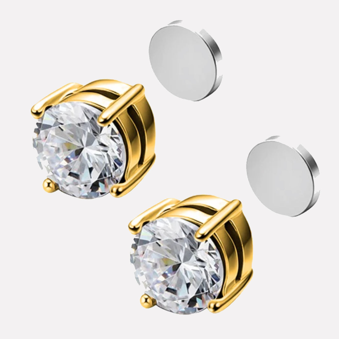 Magnetic Round Diamond Earrings Steel/Gold 6mm - Shop-Tetuan