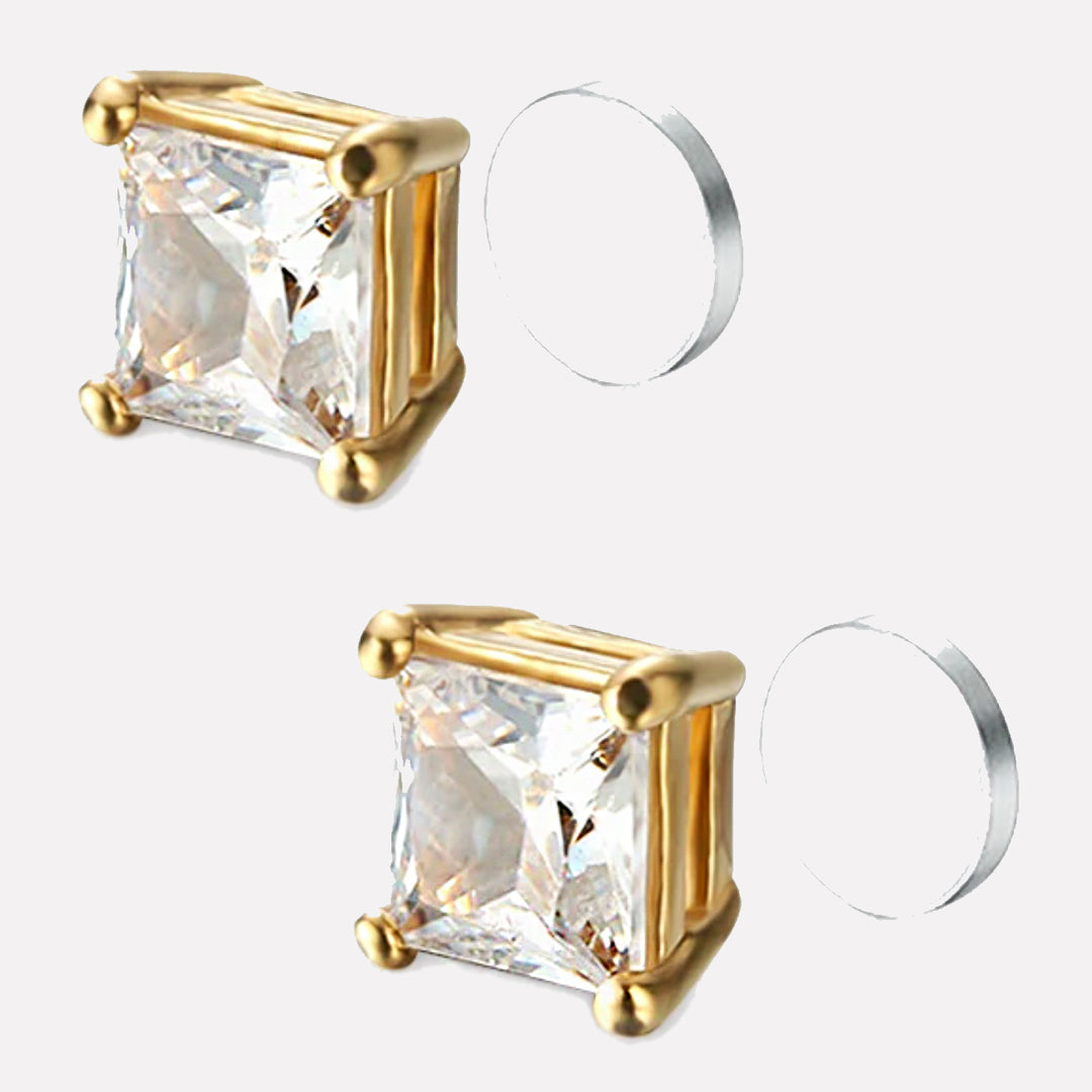 Magnetic Square Diamond Earrings Steel/Gold 6mm - Shop-Tetuan