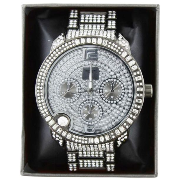 NY London Round Silver Crystals Watch gun