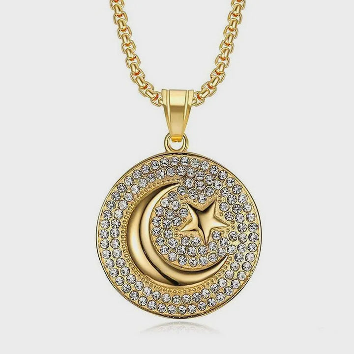 Moon & Star Chain Pendant Necklace steel/gold