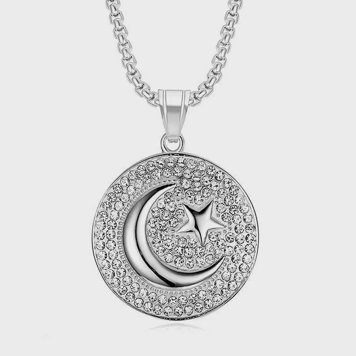 Moon & Star Chain Pendant Necklace steel