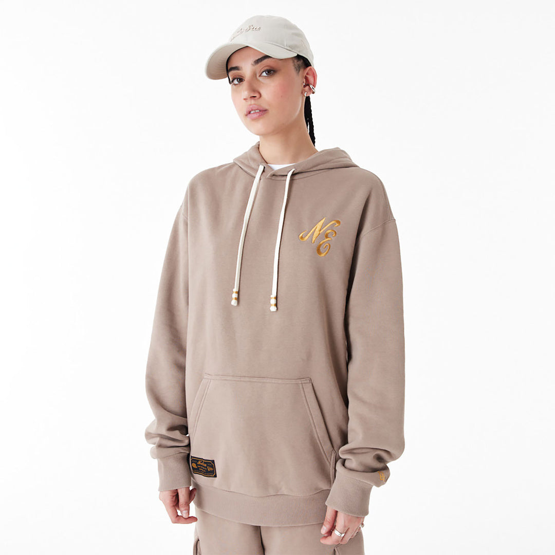 New Era Script Logo Oversized Pullover Hoodie brown - Shop-Tetuan