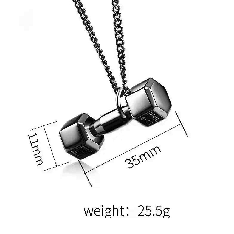 Dumbbell Barbell Chain Pendant Necklace steel/black