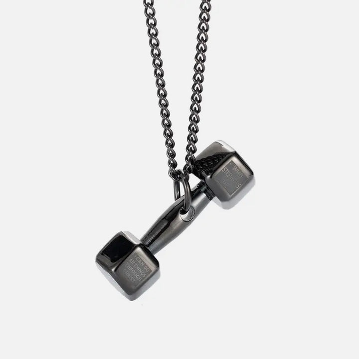 Dumbbell Barbell Chain Pendant Necklace steel/black