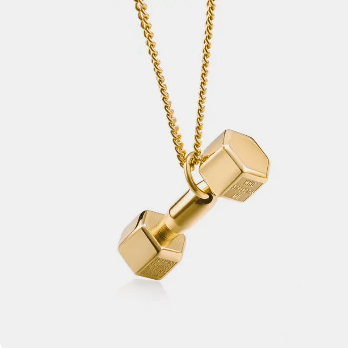 Dumbbell Barbell Chain Pendant Necklace steel/gold