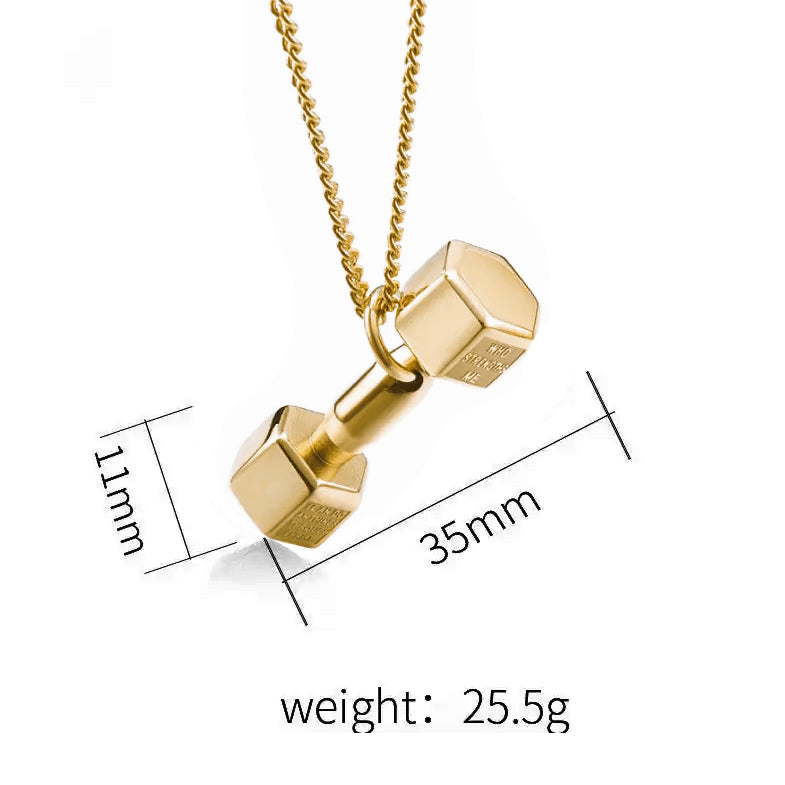 Dumbbell Barbell Chain Pendant Necklace steel/gold