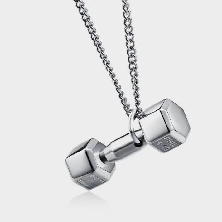 Dumbbell Barbell Chain Pendant Necklace steel