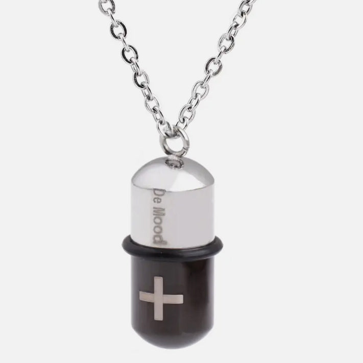 Pill Capsule Chain Pendant Necklace steel/black