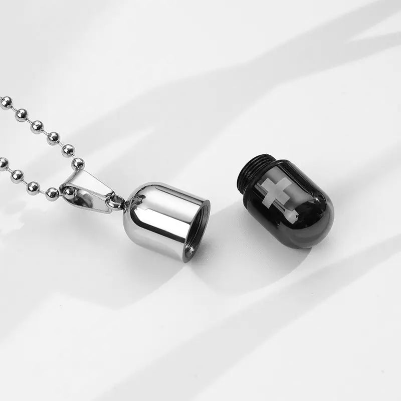 Pill Capsule Chain Pendant Necklace steel/black