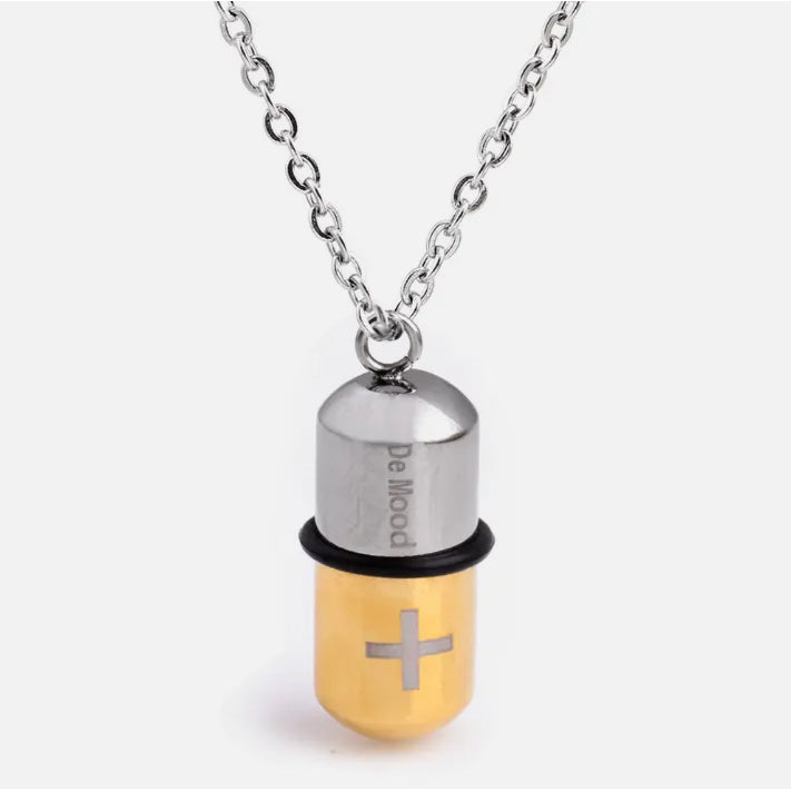 Pill Capsule Chain Pendant Necklace steel/gold