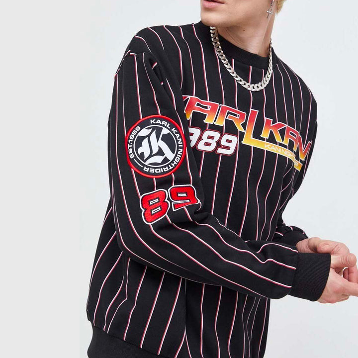 Karl Kani Woven Signature Night Rider Pinstripe Crew black/red/white - Shop-Tetuan