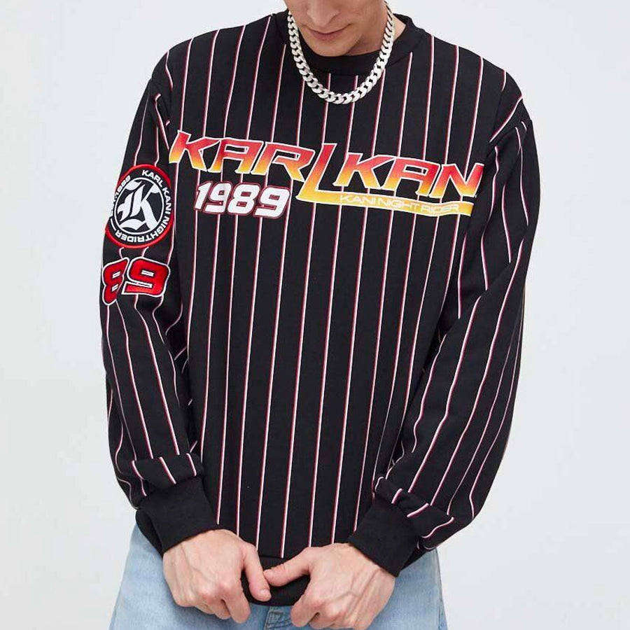 Karl Kani Woven Signature Night Rider Pinstripe Crew black/red/white - Shop-Tetuan