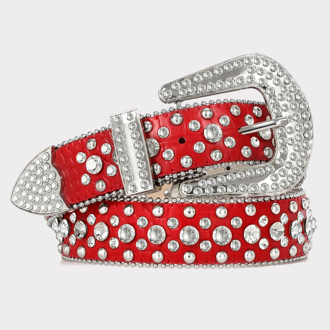 Diamond Studded Rhinestone Belt red - Shop-Tetuan