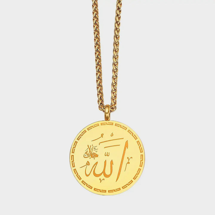 Round Islamic Chain Pendant Necklace steel/gold