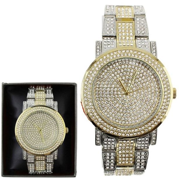 NY London Round Metal Bracelet With Diamonds Watch gold/silver