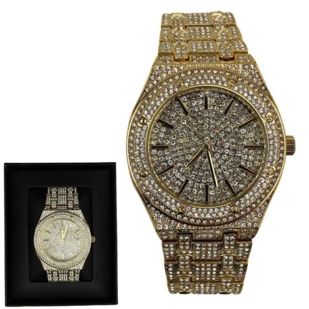 NY London Round Metal Bracelet With Diamonds Watch gold