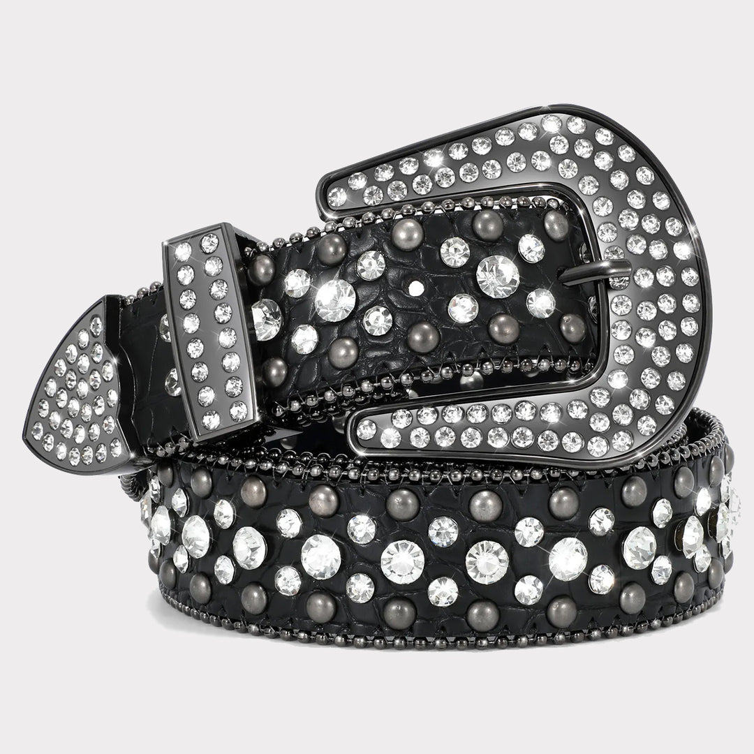 Diamond Studded Rhinestone Belt black/silver - Shop-Tetuan