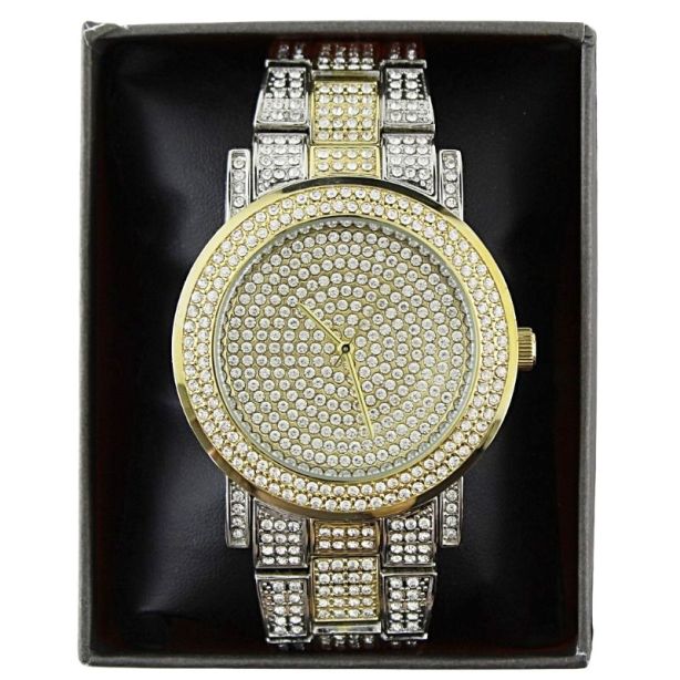 NY London Round Metal Bracelet With Diamonds Watch gold/silver