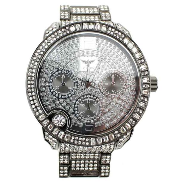 NY London Round Silver Crystals Watch gun