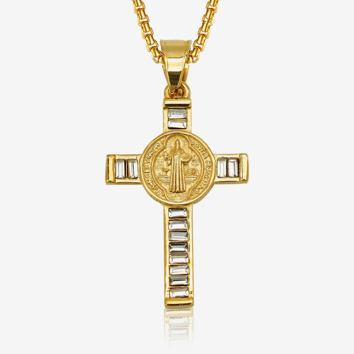 Square Zirconium Cross Chain Pendant Necklace steel/gold