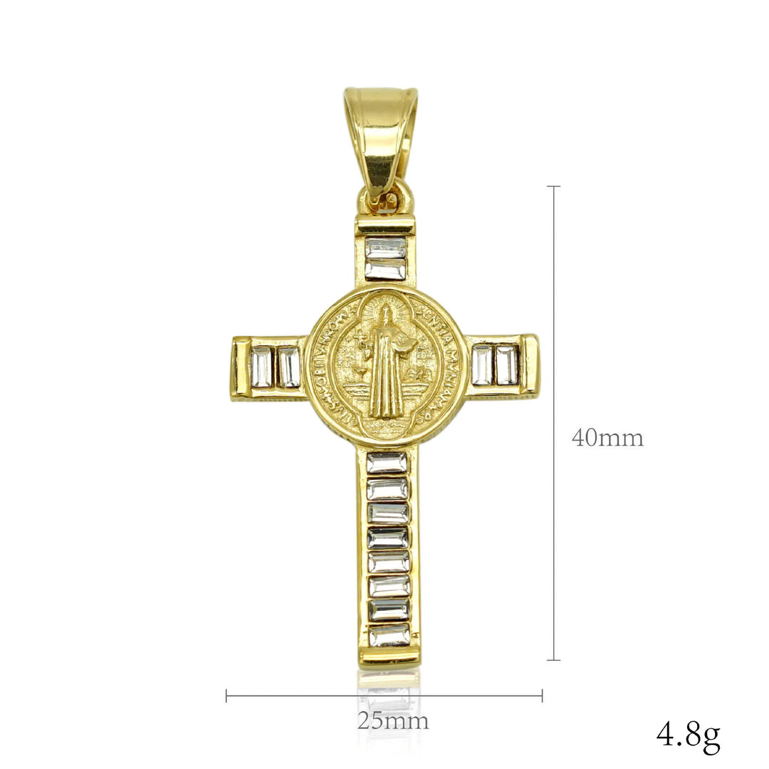 Square Zirconium Cross Chain Pendant Necklace steel/gold