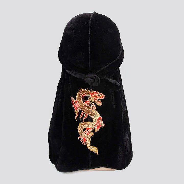 Du-Rag Dragon Design Long Tie Velvet black - Shop-Tetuan