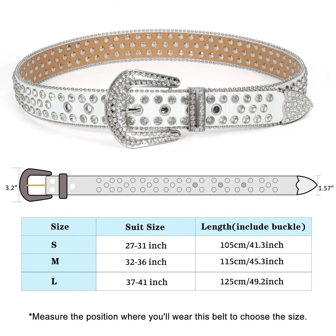 Diamond Studded Rhinestone Belt white - Shop-Tetuan