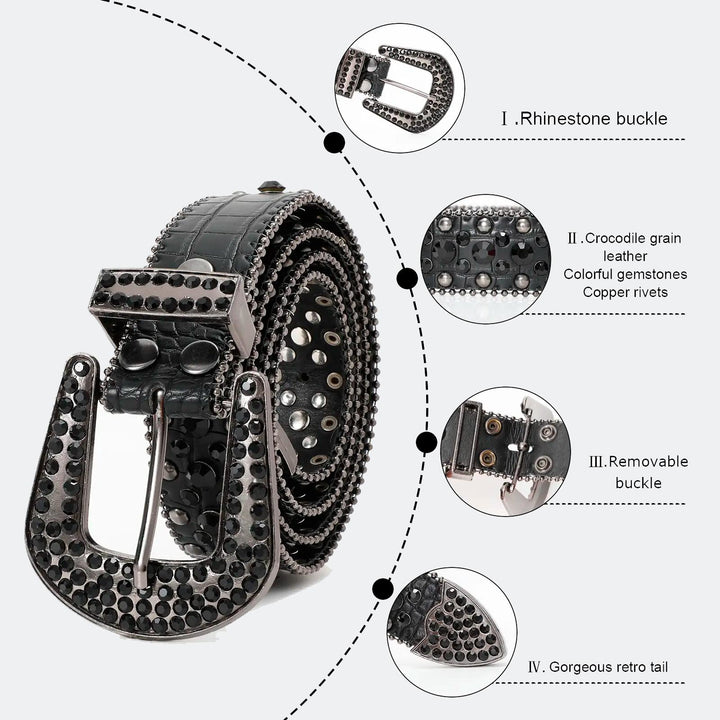 Diamond Studded Rhinestone Belt black/black - Shop-Tetuan