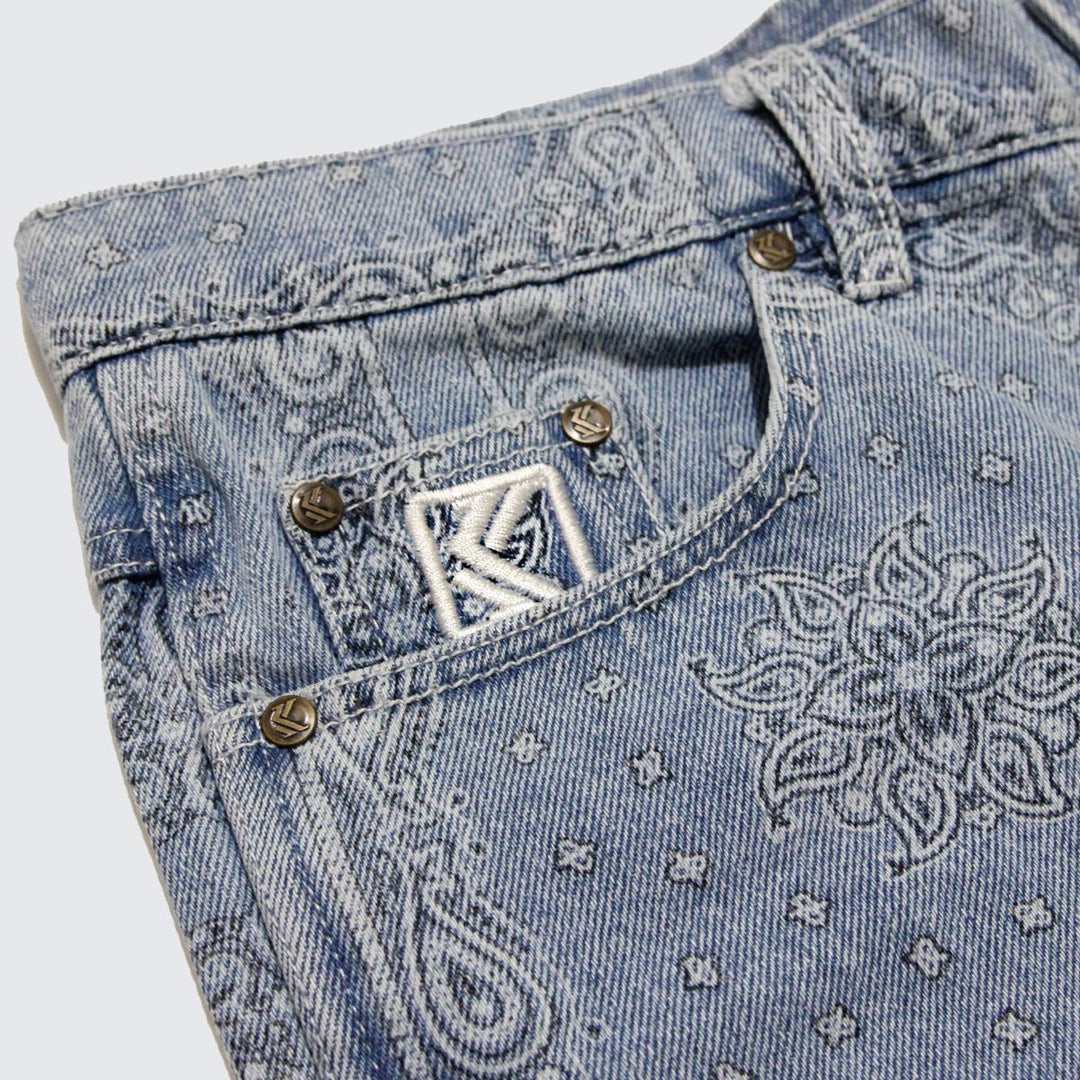 Karl Kani OG Paisley Denim Shorts bleached blue - Shop-Tetuan